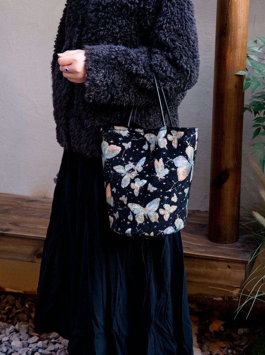 Where Butterflies Wander | Butterfly Tapestry Tote Bag, Black Floral-Inspired Handbag