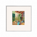 Botanical sunroom canvas print in a square silver aluminum frame, white background
