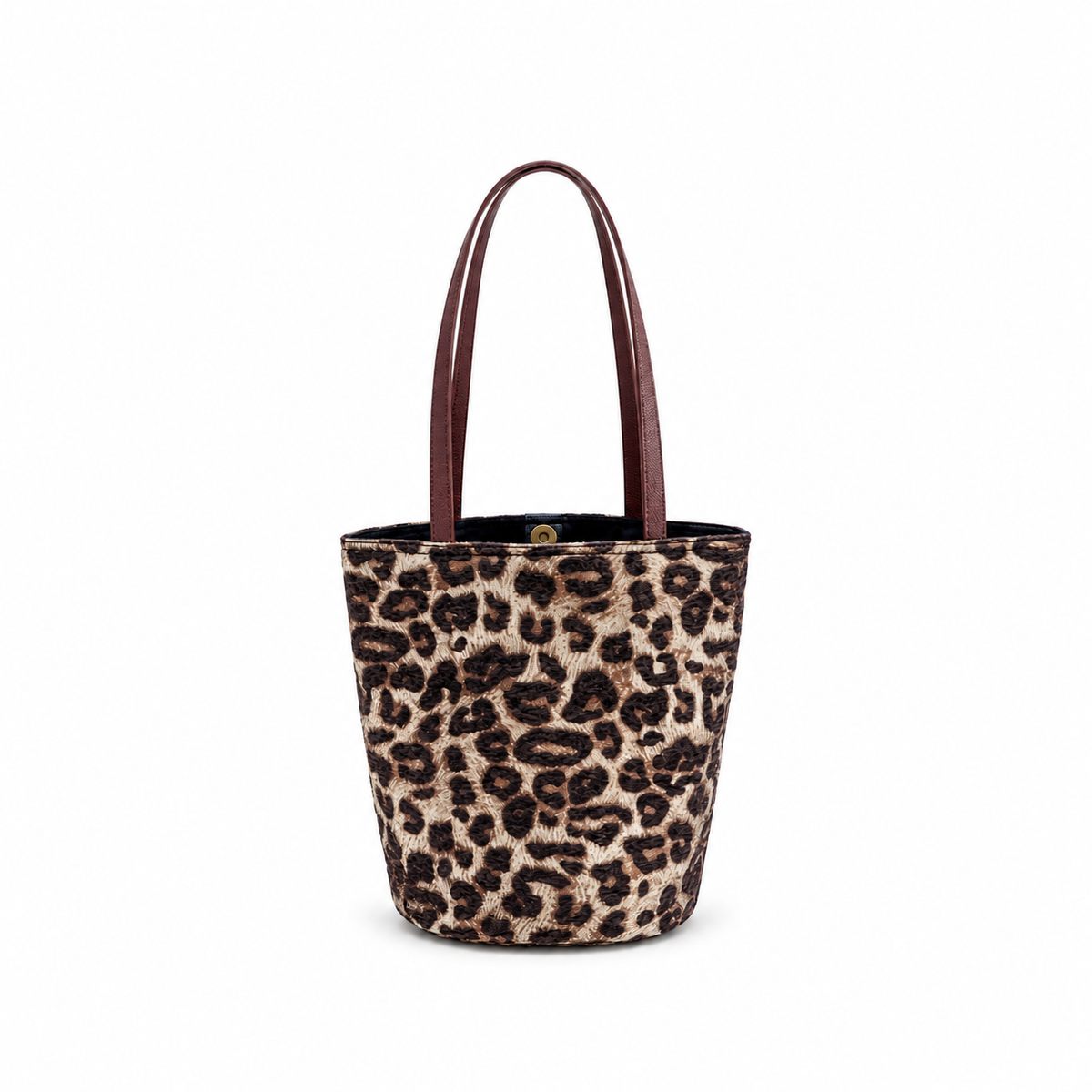 Leopard Print Shoulder Tote Bag with Brown Straps